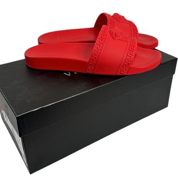 VERSACE EXCELLENT RED MEDUSA PALAZZO SLIDES SANDALS SIZE 11 / 44 MADE IN ITALY - Picture 11 of 12